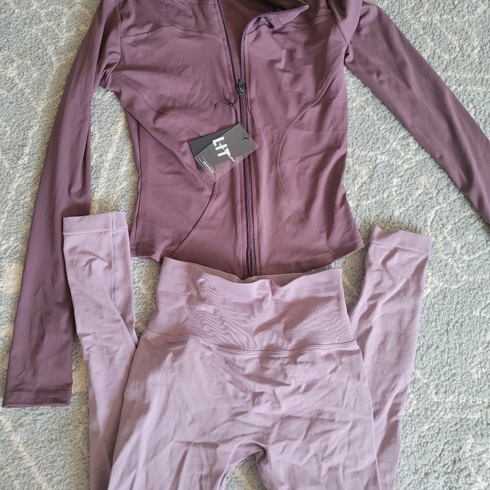 Lit Activewear grape zip up jacket,  shape legging